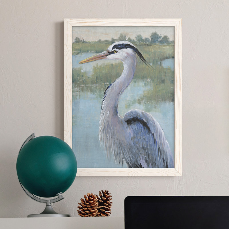 «Blue Heron Portrait I», toile encadrée de qualité supérieure - prête à être accrochée, Blanc, H 24 po x l 20 po x P 1 po