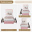 Structure de lit simple avec 2 tiroirs de rangement à DEL de taille simple TG, lit plateforme tapissier ondulé, aucun sommier tapissier, tissu en velours et panneau de fibres à densité moyenne, rose et blanc-128967667-128967666