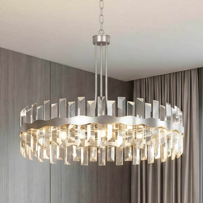 Jackeline 31.1" W 8-Light Crystal Drum Chandelier, Brushed Nickel