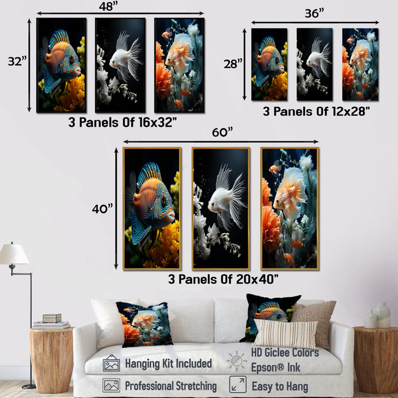 Corals Butterflyfish Aquamarine Adventure, H 28 po x l 36 po, Cadre flottant noir