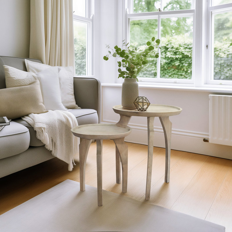 Modern Neutral Chic Wood Accent Tables, Ivory, Set of 2 - 18" x 18" x 22"