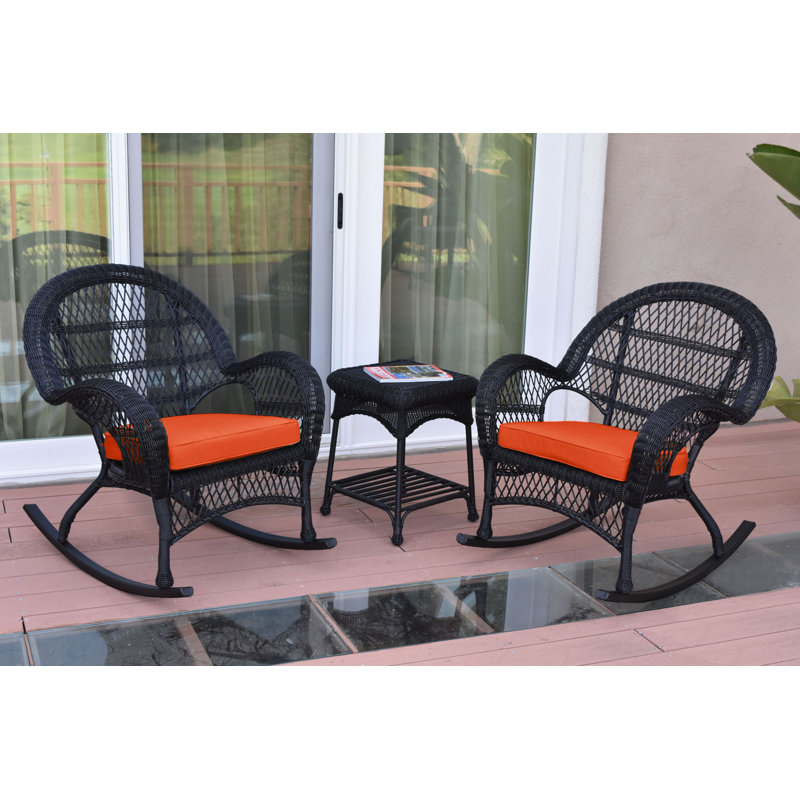 Ensemble de conversation en rotin 3 pièces avec coussins Mangum, Orange, Noir