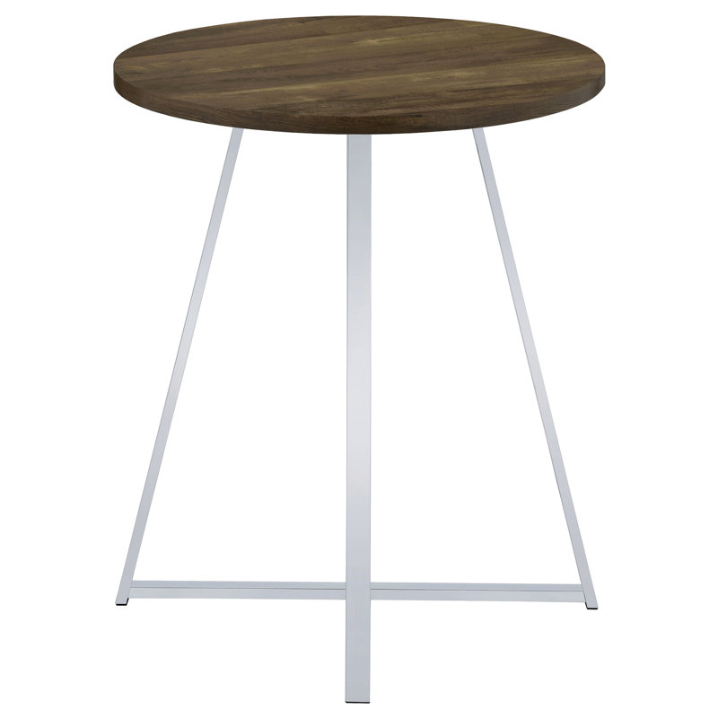 Table bistro ronde de 35 po de hauteur pub avec finition chêne brun, pieds et base évasée pour salle à manger avec pieds géométriques et 2 pièces