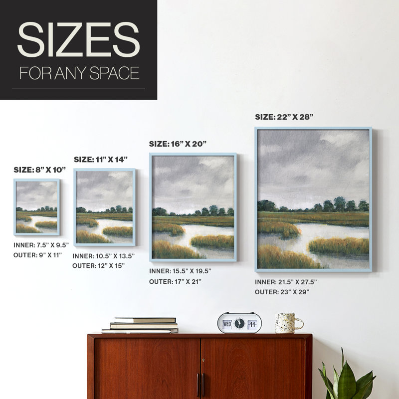 Salt Marshes II, reproduction encadrée - bois massif, Bleu, H 10 po x l 8 po