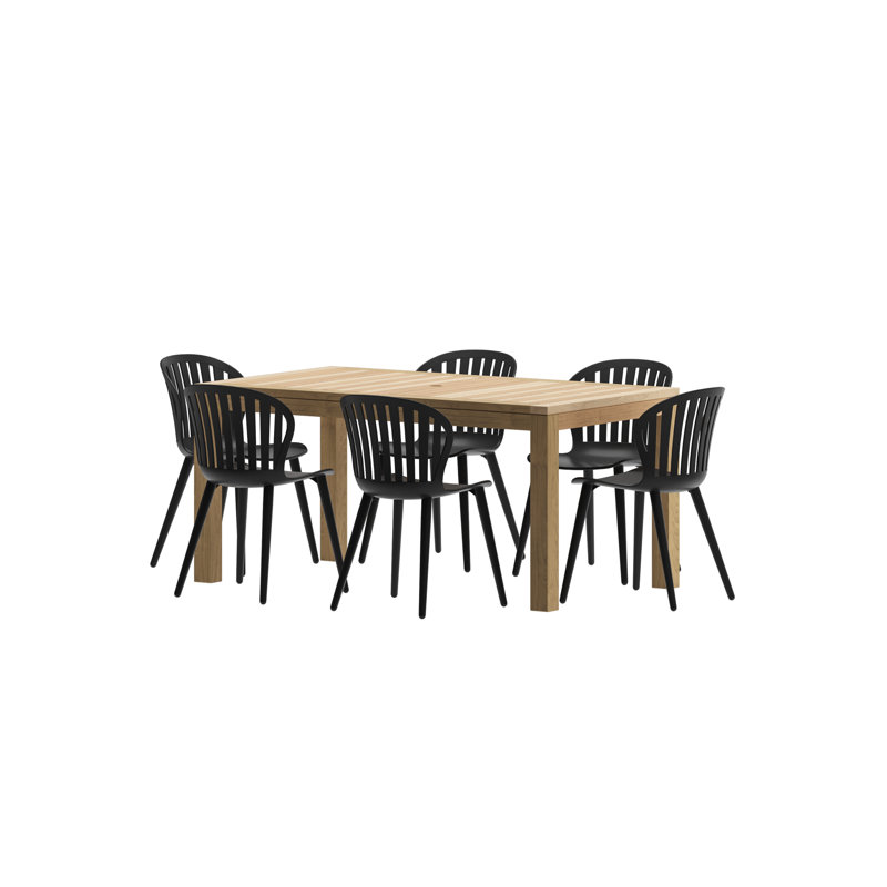 Anautica Outdoor Patio 7pc FSC Solid Teak Wood and Aluminum Dining Set, Black