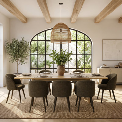 Ensemble de table de salle à manger extensible en placage de bois véritable (72" ​​à 104") avec 8 fauteuils en chenille