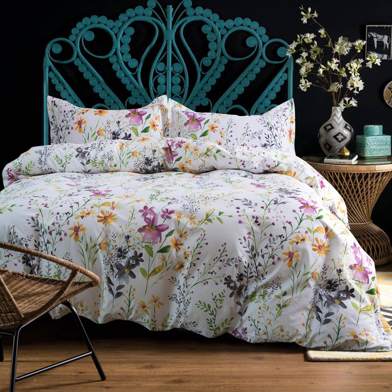 Ensemble de housse de couette à motif de fleurs au gré du vent en aquarelle