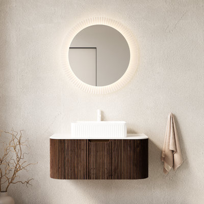 Meuble-lavabo 36 po avec rangement, lavabo en céramique blanc, noyer foncé, tiroir à fermeture en douceur