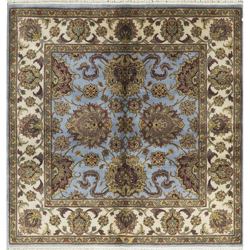 Tapis bleu clair et ivoire noué à la main de haute qualité