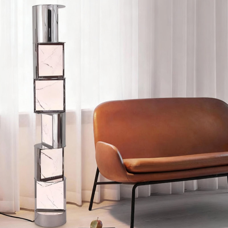 Lampes de plancher de forme libre en acier inoxydable argenté et acrylique