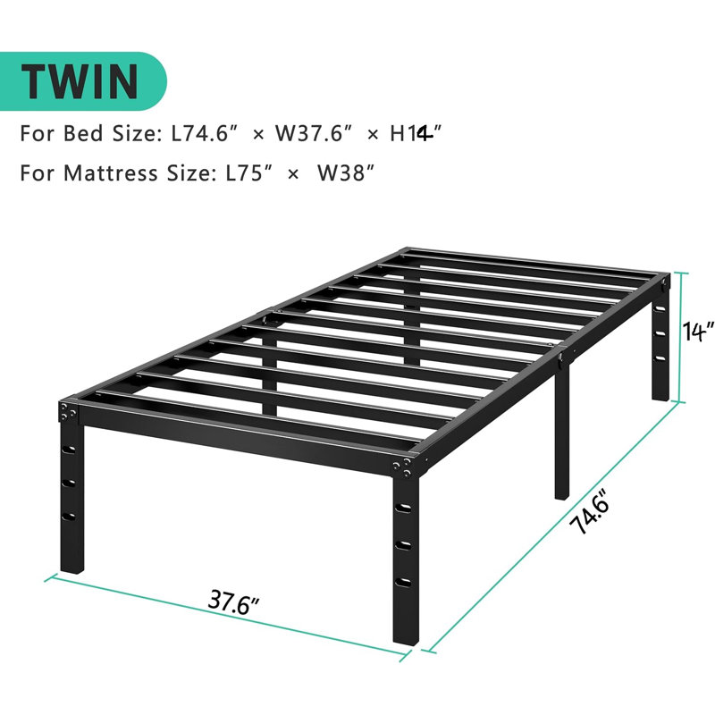 Metal Platform Bed Frame 14 Inch Tall,No Box Spring Needed, Bed With Heavy Duty Strong Support Slats,Easy To Assemble,Black