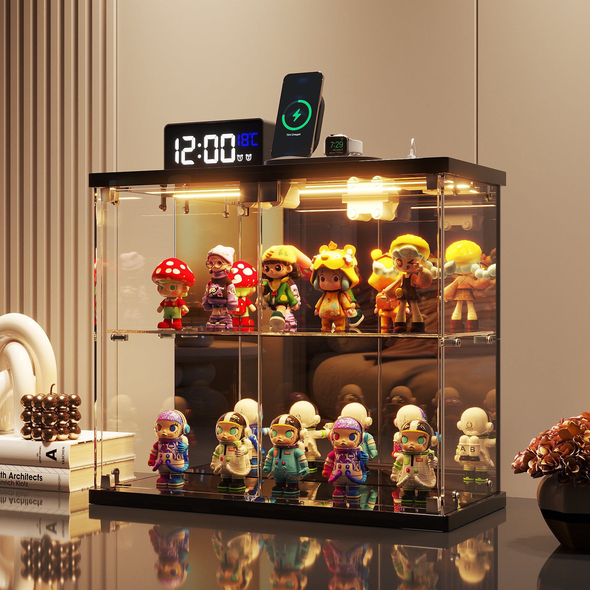 Display In Mini Rack Metro Lane 2-Tier Mini Display Cabinet with LED Lights, Charging ...