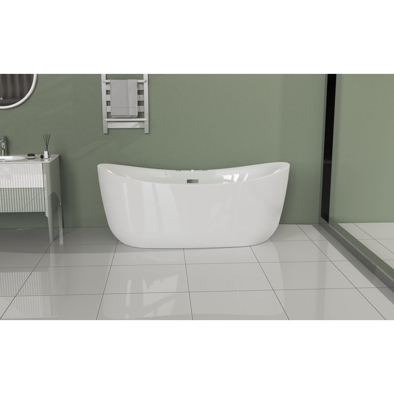 Baignoire de massage autoportante en acrylique 71 po x 31,5 po avec 20 jets et éclairage d'ambiance à DEL