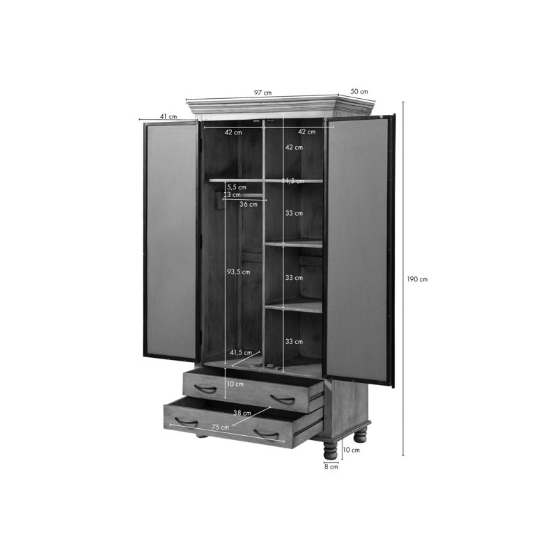 2 Door Solid Wood Wardrobe