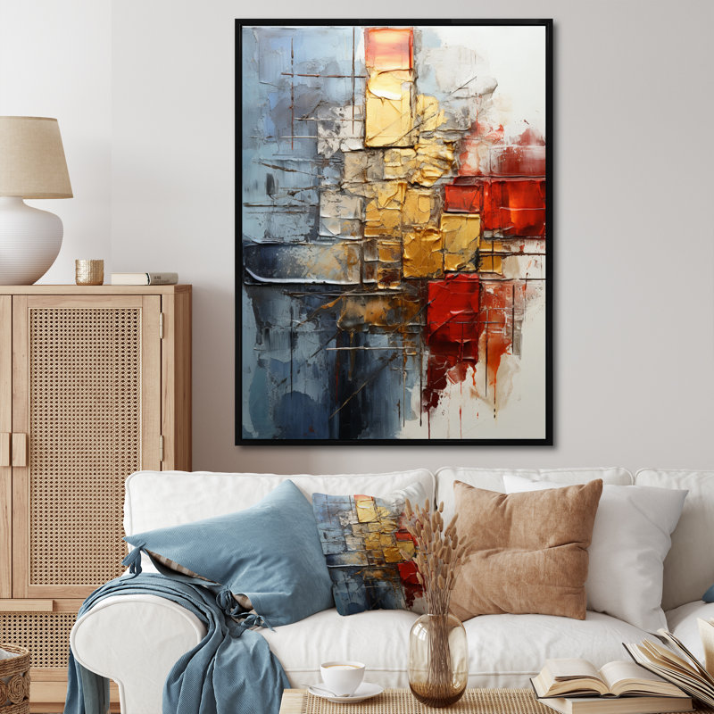 Sérénade collage doré rouge, H 32 po x l 24 po x P 1 po, Cadre flottant noir