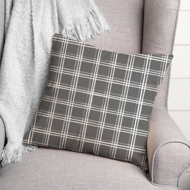 Gray Plaid 18" Square Spun Polyester Indoor/Outdoor Throw Pillow