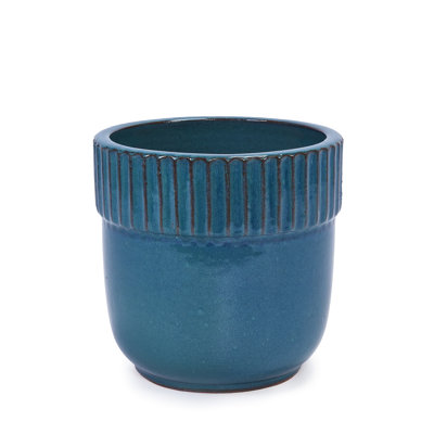 3 pots de fleurs en céramique bleu antique, pots de fleurs chauffants pour patio et jardin, pots de fleurs bleus, décor intérieur / extérieur moderne, trou de drainage
