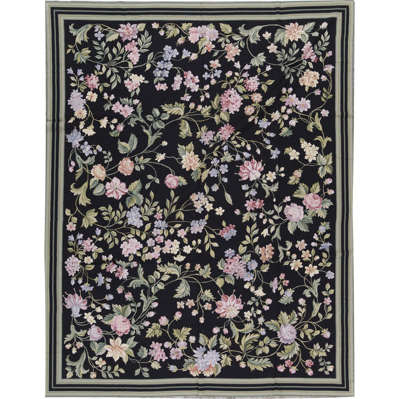 Needlepoint Azm Wool Floral Area Rug, Rectangle 14'3" x 20'