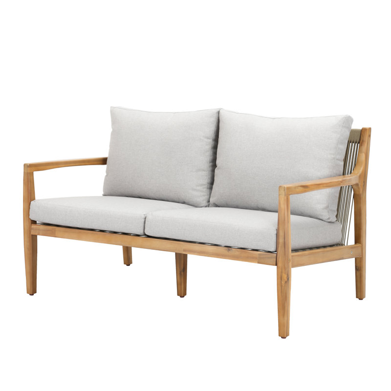 Acacia Wood Outdoor Loveseat With Cushions