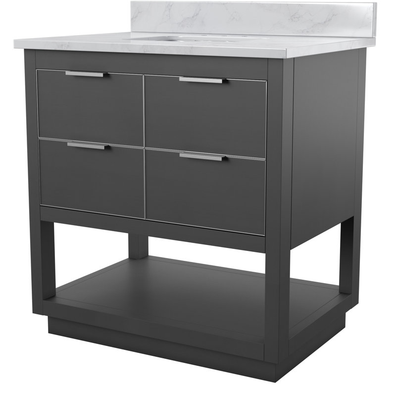 Meuble-lavabo simple 30 po Allie, Marbre blanc de Carrare / argent, Gris crépuscule