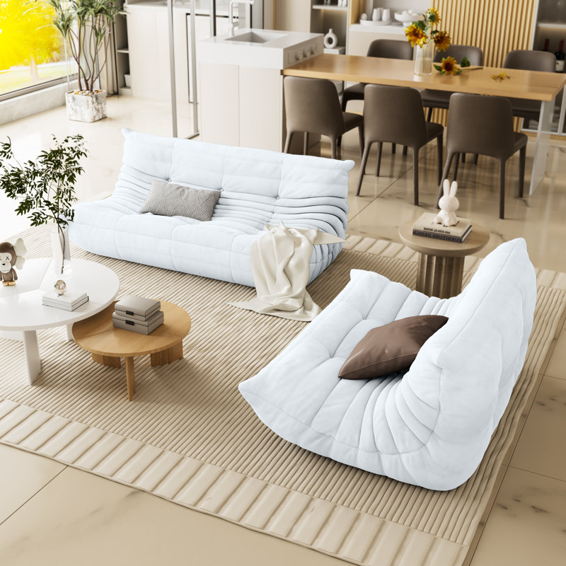 Fauteuil à accoudoirs à trois places et deux places avec accoudoirs, White Fabric