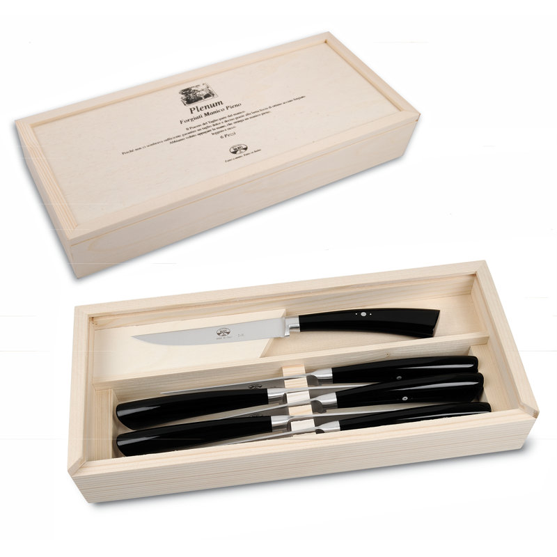 Plenum Steak Knife Set in Wooden Gift Box, Methacrylate, Black