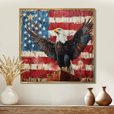 Patriotisme, aigle et drapeau des États-Unis, paysage III - art mural aigle pour le salon