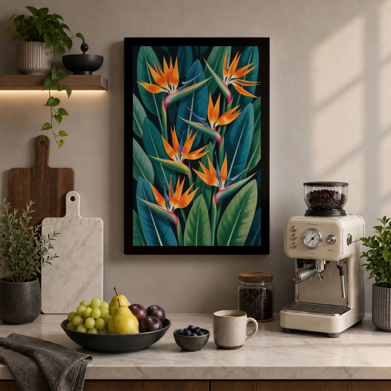 Birds of Paradise Arranged Botanical - Wrapped Canvas, 30x20 - 76.2 x 50.8 cm, Black Border