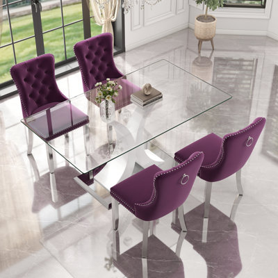 Rectangle Tempered Glass Dining Table Set