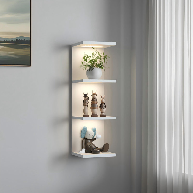 29.99''H 4-Tier Wall Shelf with LED Lights, White