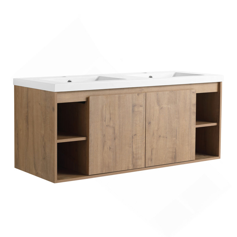 Meuble-lavabo mural 48 po avec lavabo double, charnière de porte à fermeture en douceur (ensemble KD)