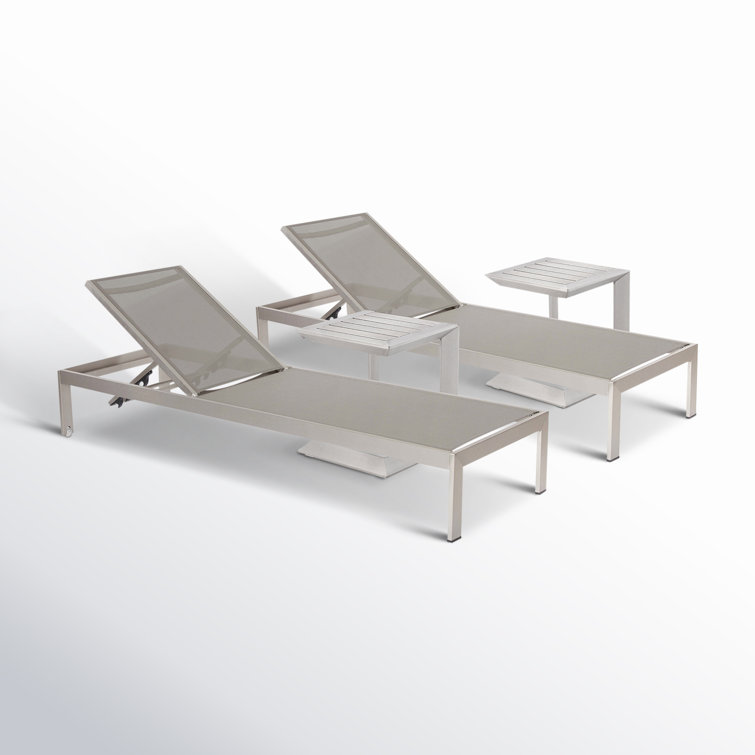 Lawrey 26'' Outdoor Anodized Aluminum Chaise Lounge Set with Table
