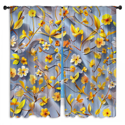 Rideaux de fenêtre jaune et orange à motif floral avec voilage et obscurcissement - 2 panneaux
