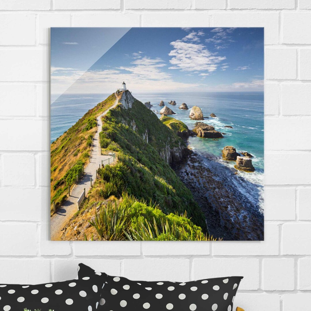 Glasbild Nugget Point Leuchtturm und Meer