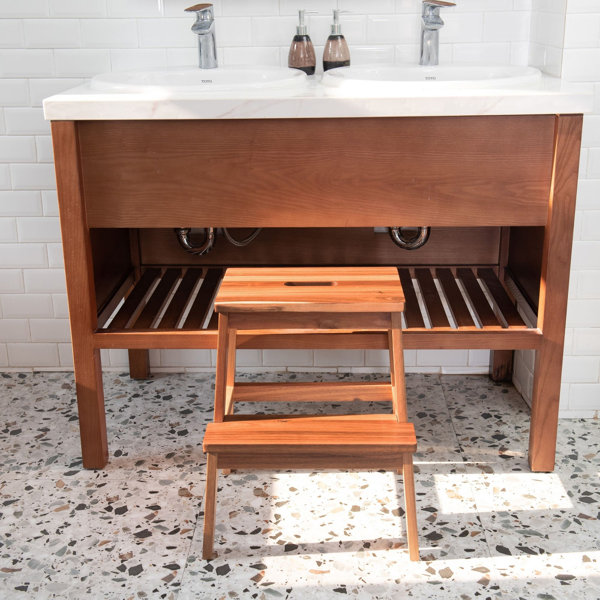 Loon Peak® Acacia Wood Two Steps Stool Small Size Rectangle Top Best ...