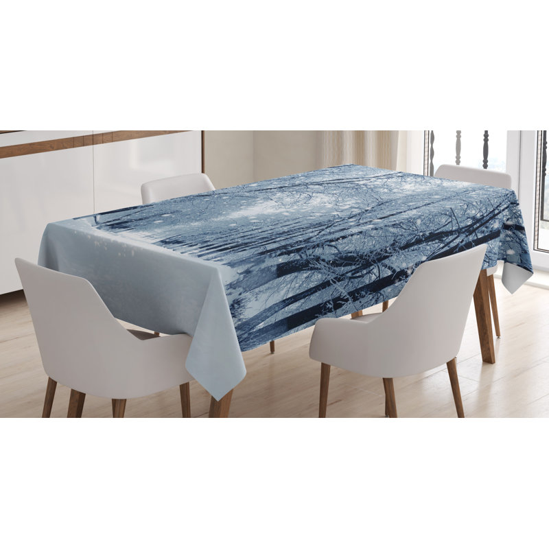 Ambesonne Forest Tablecloth, Snowy Trees Farmhouse Wildlife Woodsy Scenery Frosty Winter Park Winter Design, Rectangular Table Cover For Dining Room Kitchen Decor, 52" X 70", White Grey Black