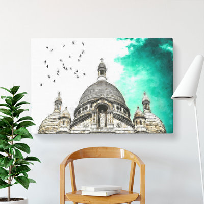 Birds Above Sacre Coeur Paris Painting - Wrapped Canvas