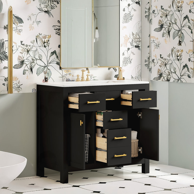 Ensemble de meuble-lavabo avec 4 tiroirs et 2 armoires, Noir
