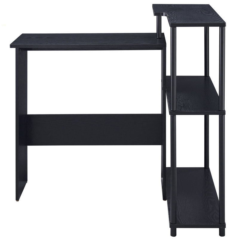 Black Office Desk With Bookshelf, Black