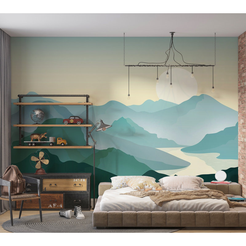 Papier peint de qualité supérieure - lever de soleil en montagne, L 96 po x l 120 po