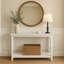 Console rectangulaire en marbre blanc Carrare de 39 po avec pieds en bois massif Luisa-958622622