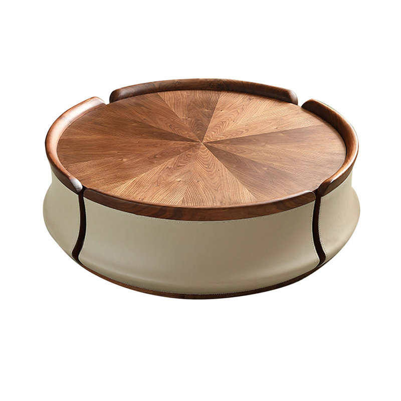 Table basse ronde en bois massif crème et blanc noisette