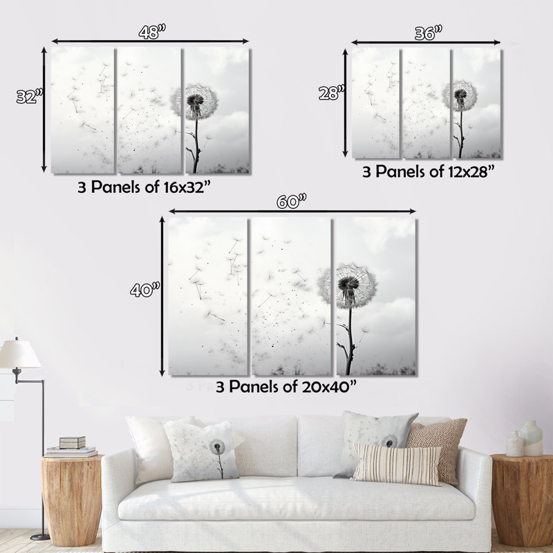 Minimalims Dandelion Natures Fragilité I 3 pièces, H 28 po x l 36 po