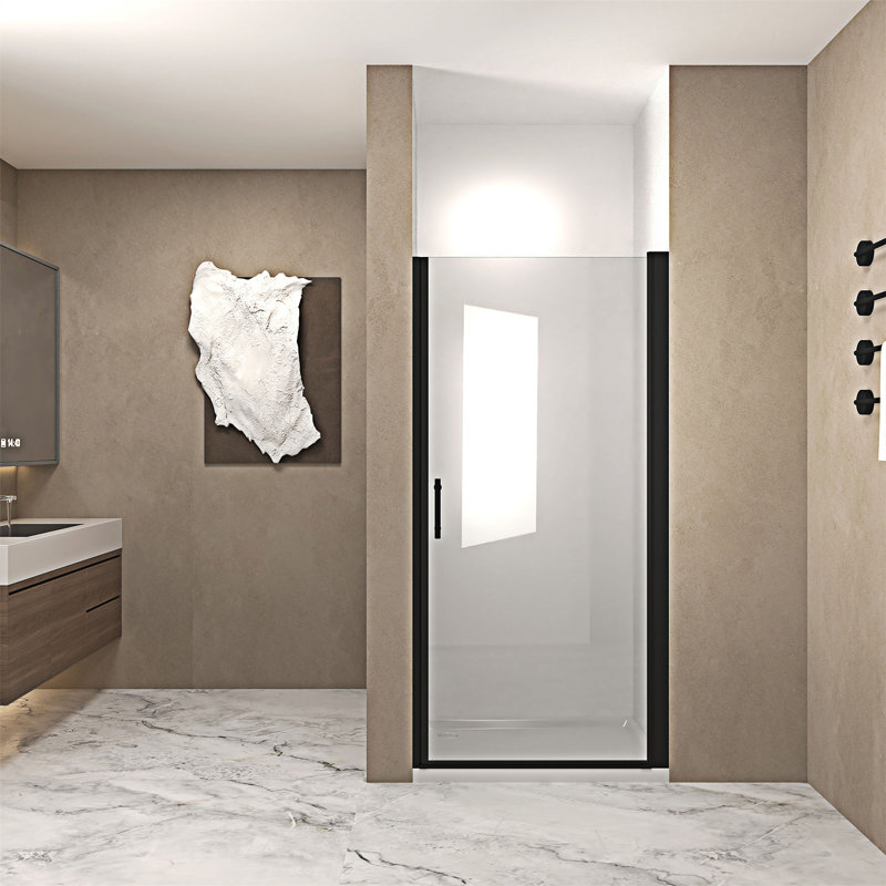 Tempered Glass Pivot Shower Door, Matte Black