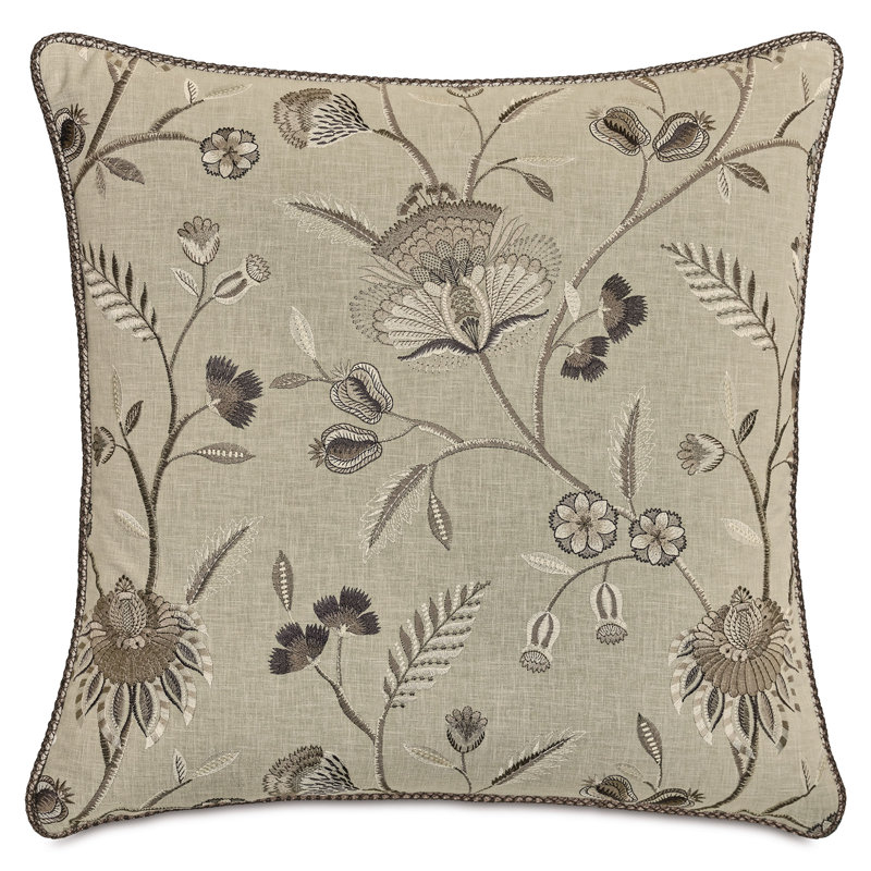 Coussin Rosecliff, Carré 22 po, Motif floral taupe