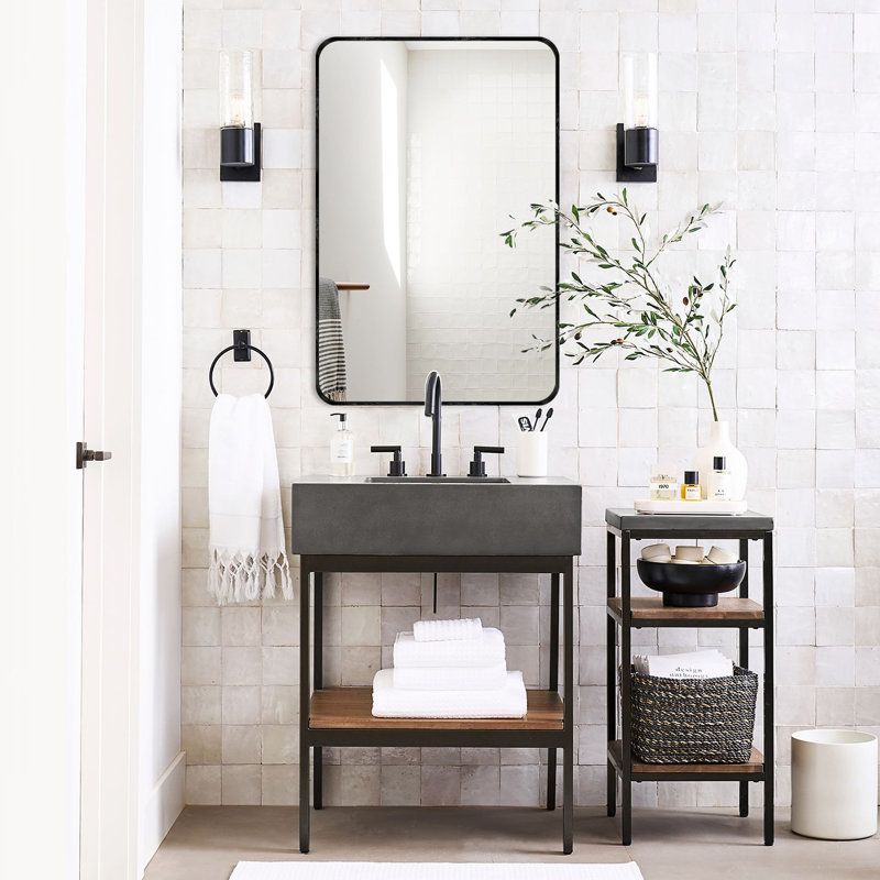 Bathroom Mirror, Brushed Aluminum Alloy Frame Vanity Rounded Rectangle Wall Mirror For Bedroom, Living Room, Hanging Or Leaning Horizontal Or Vertical