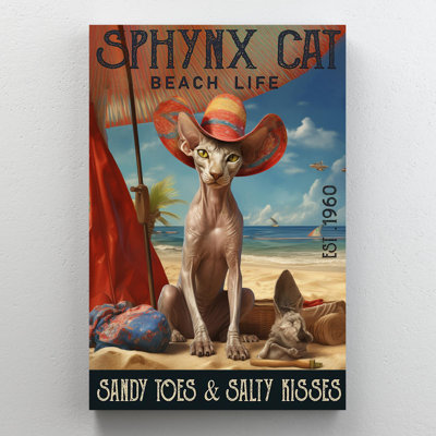 «Sphynx Cat Beach Life On», impression sur toile