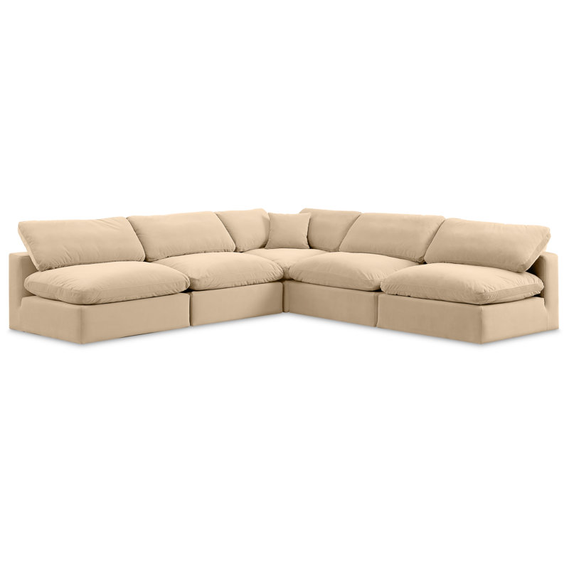 Hripsik Velvet L-Shaped Sectional Reversible, Beige Velvet