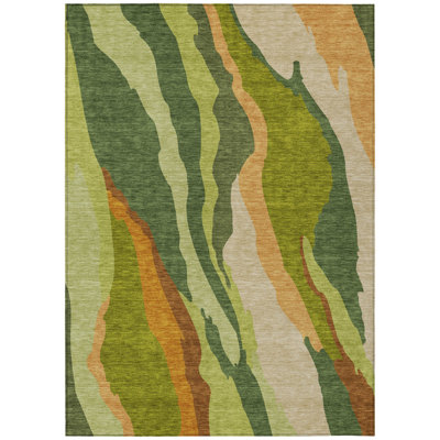 8' X 10' Green Abstract Washable Indoor Outdoor Area Rug