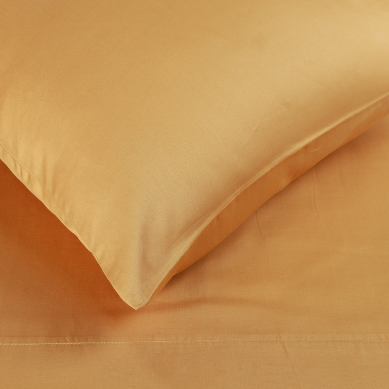 300 Thread Count Certified Egyptian Cotton Blend Solid Deep Pocket Bed Sheet Set, Queen Sheet Set, Gold